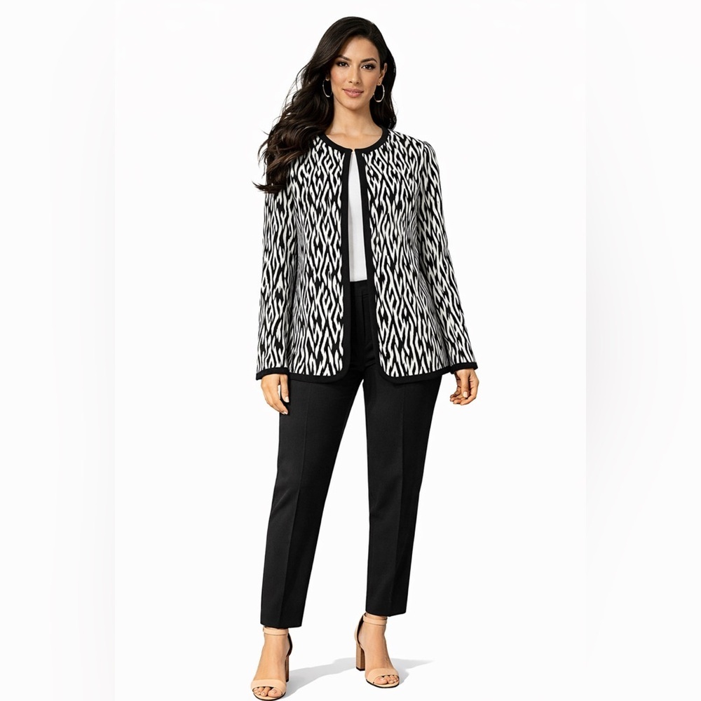 Kasper Suit Jacket Blazer 18 Black White Geometric NEW
